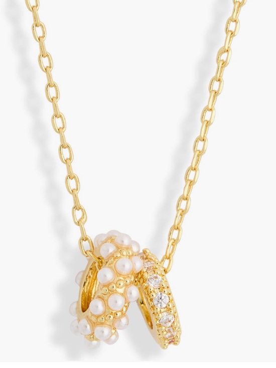 Nordstrom Jewelry - Nordstrom 14K Gold Plate Cubic Zirconia & Faux Pearl Rondelle Pendant Necklace